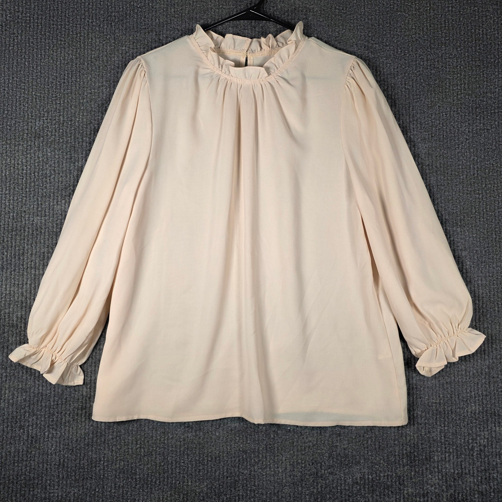 Womens Large Blush Mock Neck Ruffle Blouse Long Sleeve Sheer Office Top